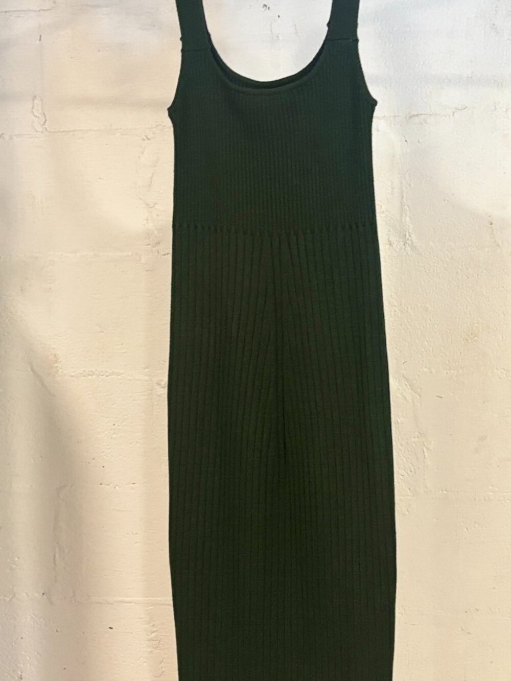 Medium WAYF Gillian Midi Dress - Dark Green, Ribbed, Scoop Neck, Side Slits